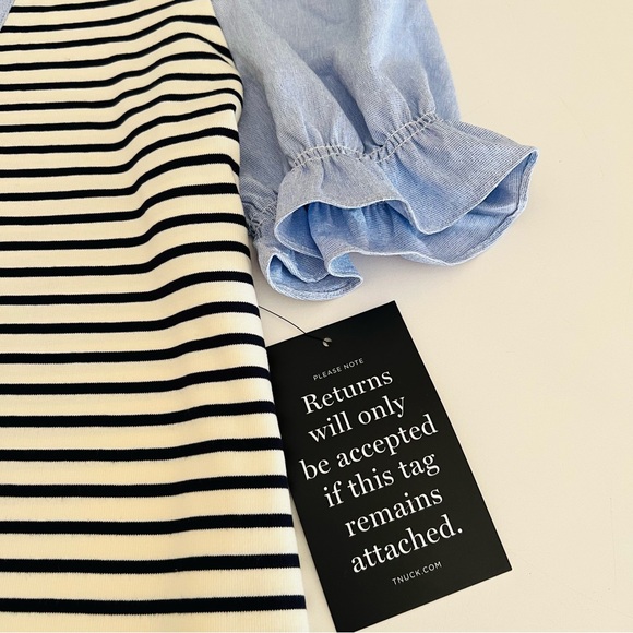 NWOT Tuckernuck POMANDER PLACE Navy Stripe Livia Puff Sleeve Top Size: Large - Picture 9 of 14